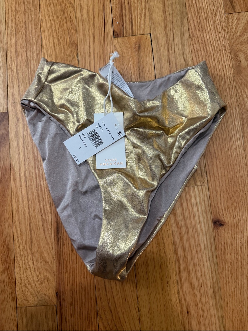 NWT Good American Sz 1 S High Waist Gold Mink Metallic Bikini Bottom Reversible - Picture 2 of 5